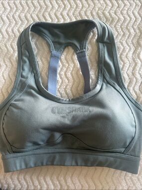 Gymshark Teal-Grey Racerback Sports Bra with Blue Straps